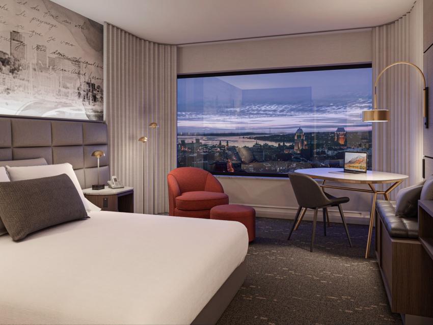 Hilton Québec - chambre avec lit King et vue sur le fleuve